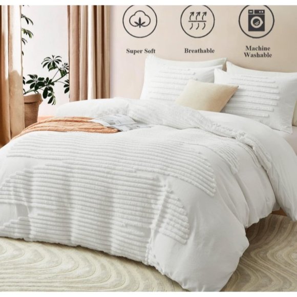 Duvet Cover King Size, 3 Pieces Boho Bedding Sets for Shabby Chic Home, Tufted a - Picture 1 of 6